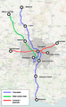 Map of cross-London rail routes present and planned