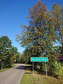 Entrance to Chrzczanka-Folwark village, Długosiodło, Poland