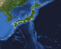 Topography and bathymetry map of the Japanese archipelago with outlined islands