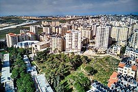 Modern skyline dominated by high–rises in Kafr 'Aqab area of East Jerusalem