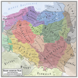 Pomerania (Pomorze) and other historical lands of Poland against the background of modern administrative borders (names in Polish)