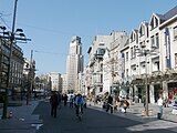 Antwerp Meir facing west looking at Boerentoren (hiding the cathedral)