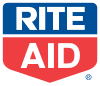 The words "Rite" and "Aid" written in white, all-capitals text, inside of a pentagon. The top half of the pentagon, containing the word "Rite", is blue, while the bottom half, containing the word "Aid", is red.