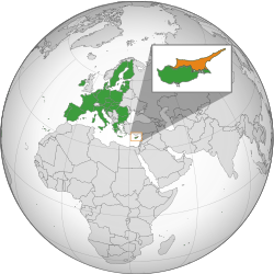 Map indicating locations of European Union and Northern Cyprus