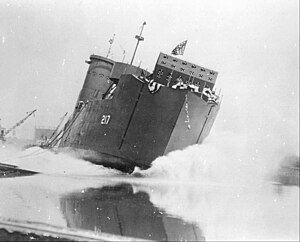 Launching of LSM-217 at Dravo Shipbuilding Co, Wilmington DL. USS LSM / LSMR Association