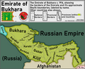 Russian Empire (1721–1917 AD), Emirate of Bukhara (1785–1920 AD) and Emirate of Afghanistan (1823–1926 AD) in 1917 AD.