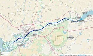 The path of water flowing in the Dnieper River downstream of the Nova Kakhovka dam in Ukraine.