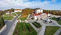 Aerial view of Lihula, with the cultural center in the foreground and Lihula Manor in the background