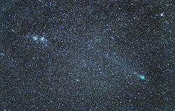 Comet C2014_Q2 Lovejoy and the Perseus double cluster imaged at La Cañada on 27 February 2015