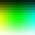 Different shades of green shown through pixels; has green pixels at the center and even includes colors associated with green on the sides