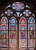 Stained glass windows from the Strasbourg Cathedral, Bas-Rhin, Alsace, France, dated circa 1210–1270, depicting emperors of the Holy Roman Empire: Philip of Swabia, Henry IV, Henry V, and Frederick II