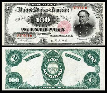 One-hundred-dollar Treasury Note from the series of 1891, by the Bureau of Engraving and Printing