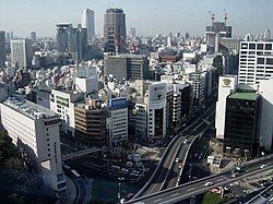 Akasaka with Akasaka-mitsuke Station beneath the intersection in the foreground