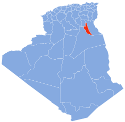 Map of Algeria highlighting Touggourt Province