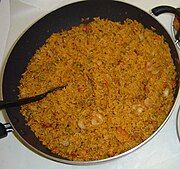 Jollof rice, originally from the Senegambia region (Senegal and the Gambia), is a very popular dish.