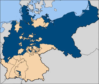 map of new German empire, showing Prussia as territorially larger than any of the individual or collective member states