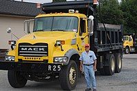 Dump truck, fitted for snow plow