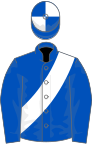 ROYAL BLUE, white sash, quartered cap