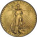 Image 15 1933 double eagle Photo: United States Mint The 1933 double eagle is a gold coin of the United States with a $20 face value. 445,500 specimens of this Saint-Gaudens double eagle were minted in 1933, the last year of production for the double eagle, but no specimens ever officially circulated, and nearly all were melted down due to the discontinuance of the domestic gold standard in 1933. It currently holds the record for the highest price paid at auction for a single U.S. coin, having been sold for $7.59 million. More selected pictures