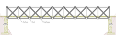 Interior structure of a covered bridge utilizing a Brown Truss structure. Diagram, white members are tension elements and may not be present