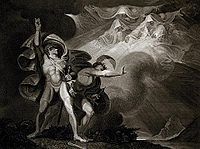 James Caldwell's engraving, after Henry Fuseli, of Macbeth's encounter with the witches.[83]