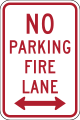 No Parking Fire Lane / (arrow) (R7-H10)