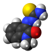 Space-filling model of the methisazone molecule