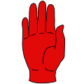 Hand symbol (only it should be skin-coloured on the flag, and lying on its left side)