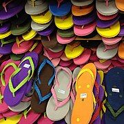 EVA flip-flops for sale in Kanagawa Prefecture; note asymmetry