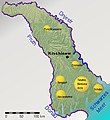 Detailed map depicting the main areas of settlement of the Bessarabia Germans in the former Bessarabia Governorate. There were c. 150 German colonies established in Bessarabia.