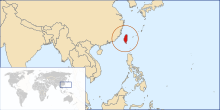 Location of Taiwan off the eastern coast of China