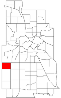 Location of West Maka Ska within the U.S. city of Minneapolis