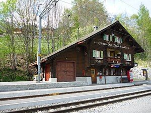 Three-story chalet-style building