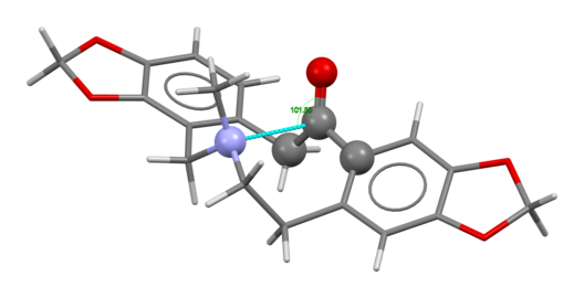 The amine-to-carbonyl n→π* interaction in protopine with an unusually short N···C distance of 2.555 Å and a Bürgi–Dunitz angle of 102°.[10]