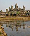 The five central towers of Angkor Wat, before a Hindu and later a Buddhist temple in Siem Reap, Cambodia, symbolize the peaks of Mount Meru