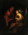 Godfried Schalcken, Two men examining a sculpture by candlelight