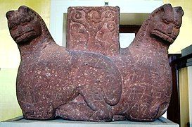 The Mathura lion capital with a central flame palmette. 1st century BCE.