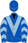 Royal blue, light blue chevron and chevrons on sleeves, royal blue cap