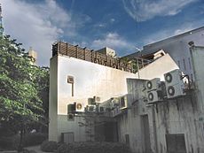 Rear view of Raw sauna, with its sun-tanning roof garden visible from Ann Siang Hill below.