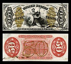 Justice holding scales, $0.50 U.S. fractional currency