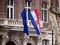 Image 85The flag of Croatia was hoisted together with the flag of Europe on the building of the Ministry of Foreign and European Affairs in Zagreb as a symbol of Croatia's membership in both the Council of Europe and the European Union (from History of Croatia)