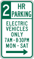 R7-112b Two hour parking, electric vehicles only (times and days)