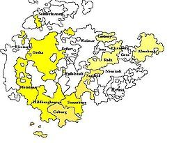 Thuringia, showing the combined territory of Saxe-Gotha and Saxe-Altenburg from 1672, before it was again divided in 1680