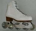 An inline skate designed for artistic roller skating