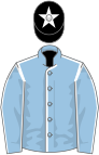 Light blue, white seams, black cap, white star