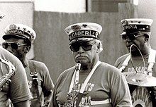 Dejan (center) with Olympia Brass Band on tour in Austria, 1986