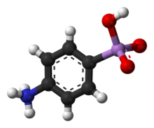 Ball-and-stick model of the solid-state zwitterionic structure of arsanilic acid