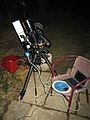 Image 30An amateur astrophotography setup with an automated guide system connected to a laptop (from Observational astronomy)