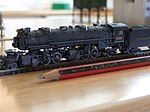 US model of an N scale (1:160) 2-6-6-2 shown with a pencil for size