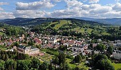 Aerial view with the Vrchlabí Castle on the left